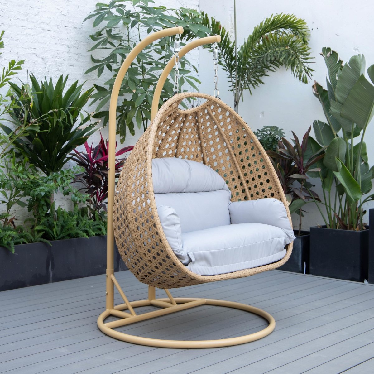 Mendoza 2 - Person Wicker Hanging Egg Swing Chair with Removable Cushions and Iron Base
