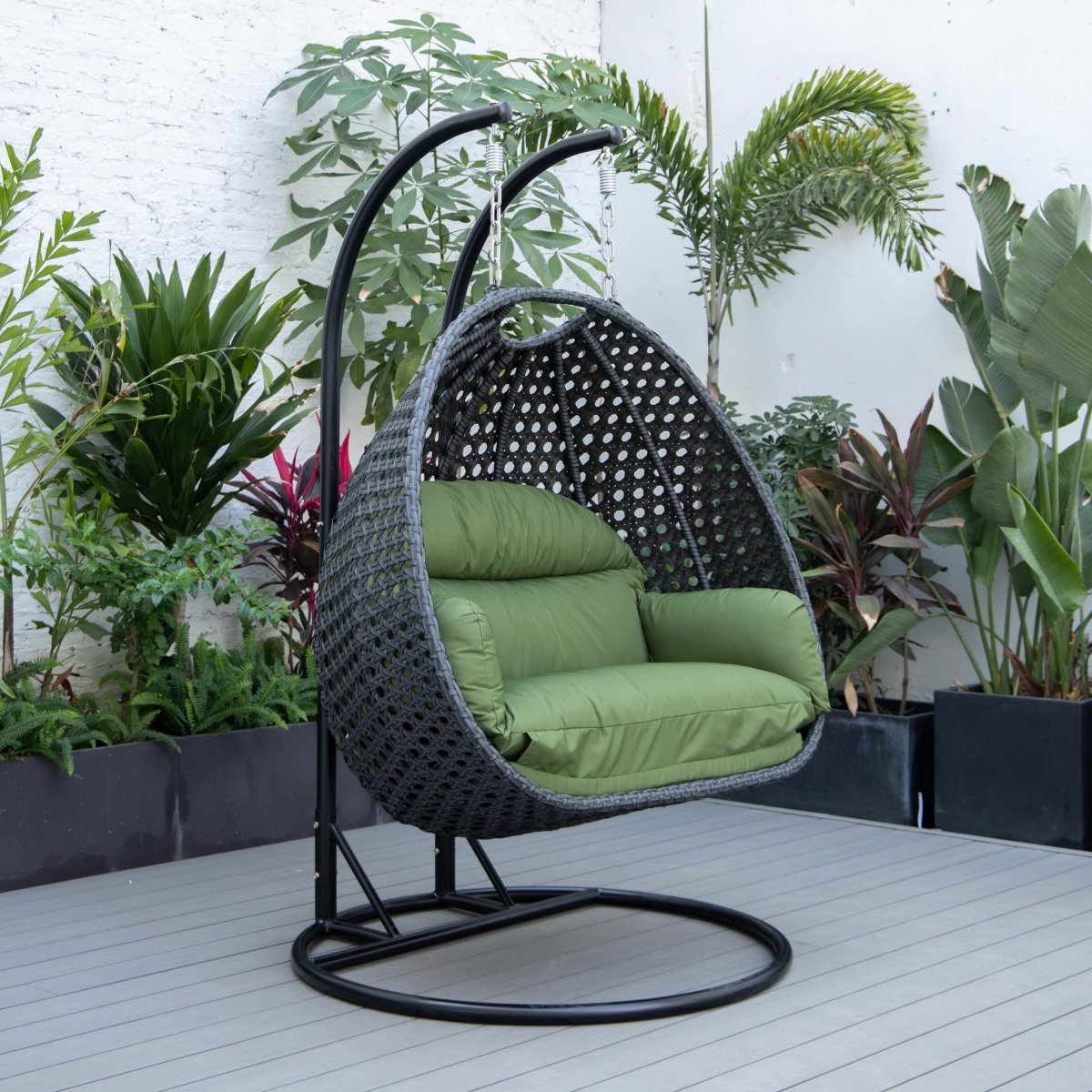 Mendoza 2 - Person Wicker Hanging Egg Swing Chair with Removable Cushions and Iron Base