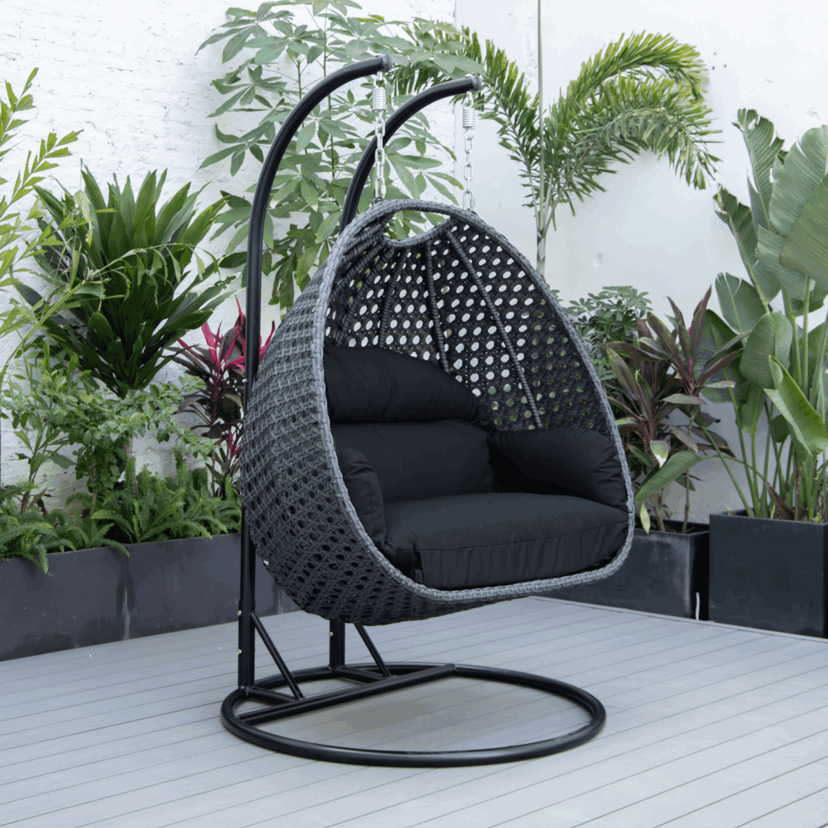 Mendoza 2 - Person Wicker Hanging Egg Swing Chair with Removable Cushions and Iron Base