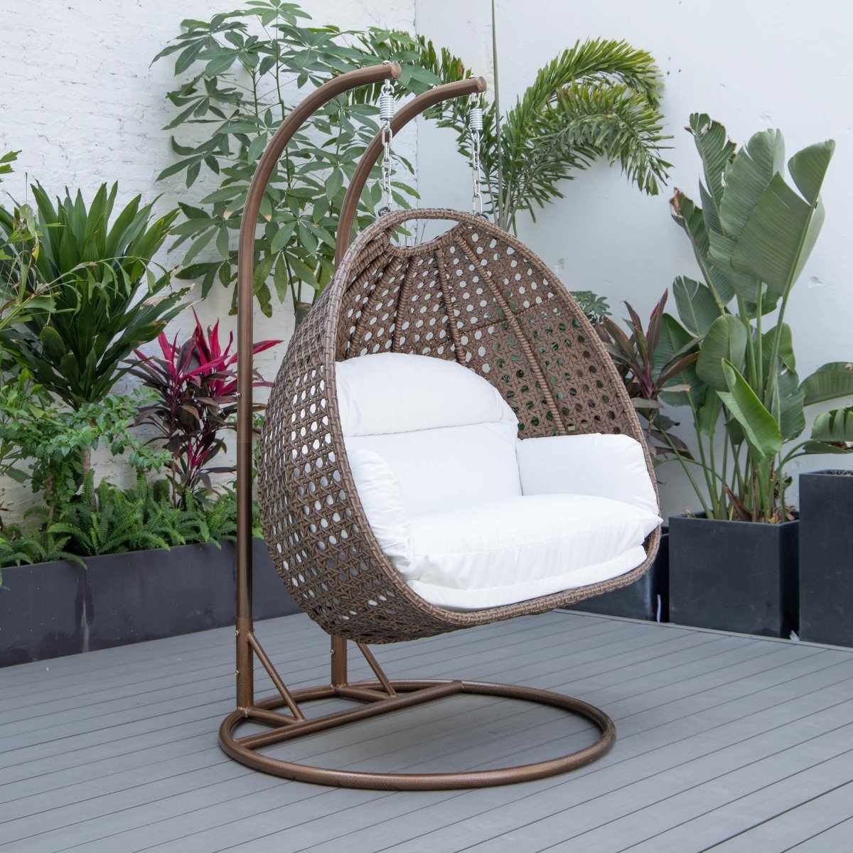 Mendoza 2 - Person Wicker Hanging Egg Swing Chair with Removable Cushions and Iron Base