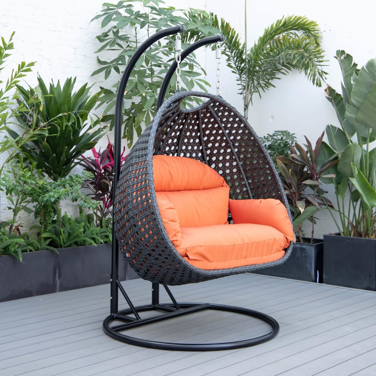 Mendoza 2 - Person Wicker Hanging Egg Swing Chair with Removable Cushions and Iron Base