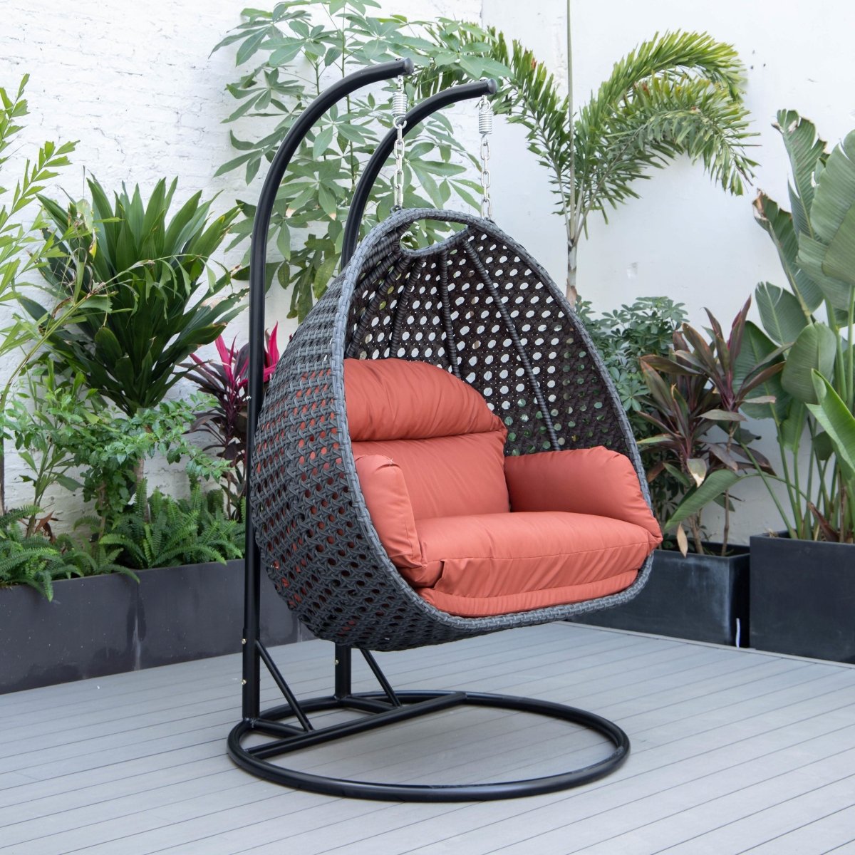 Mendoza 2 - Person Wicker Hanging Egg Swing Chair with Removable Cushions and Iron Base