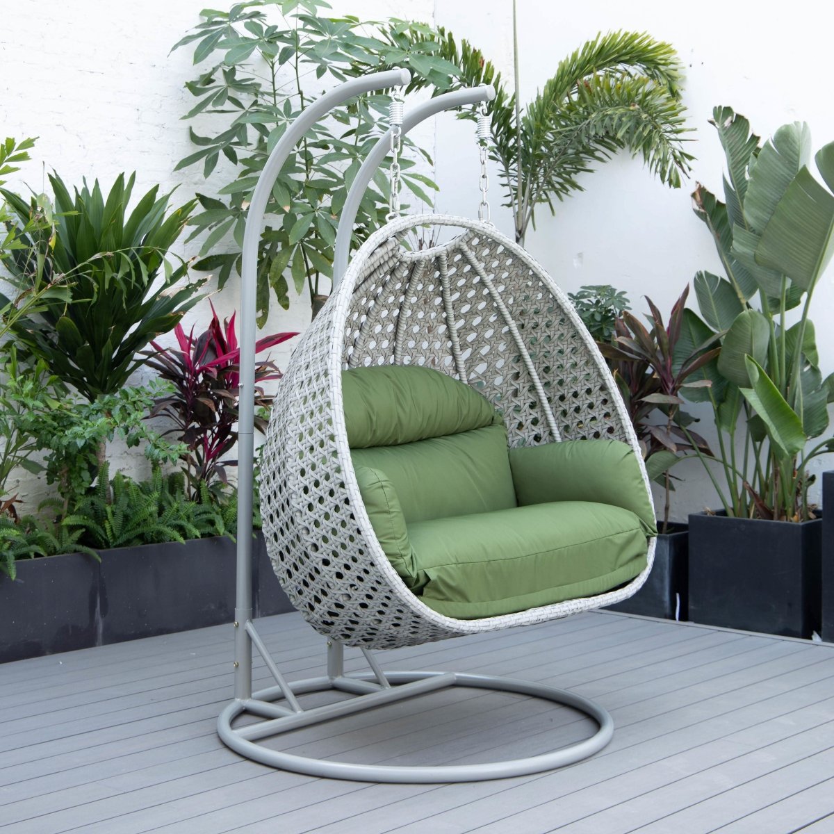 Mendoza 2 - Person Wicker Hanging Egg Swing Chair with Removable Cushions and Iron Base