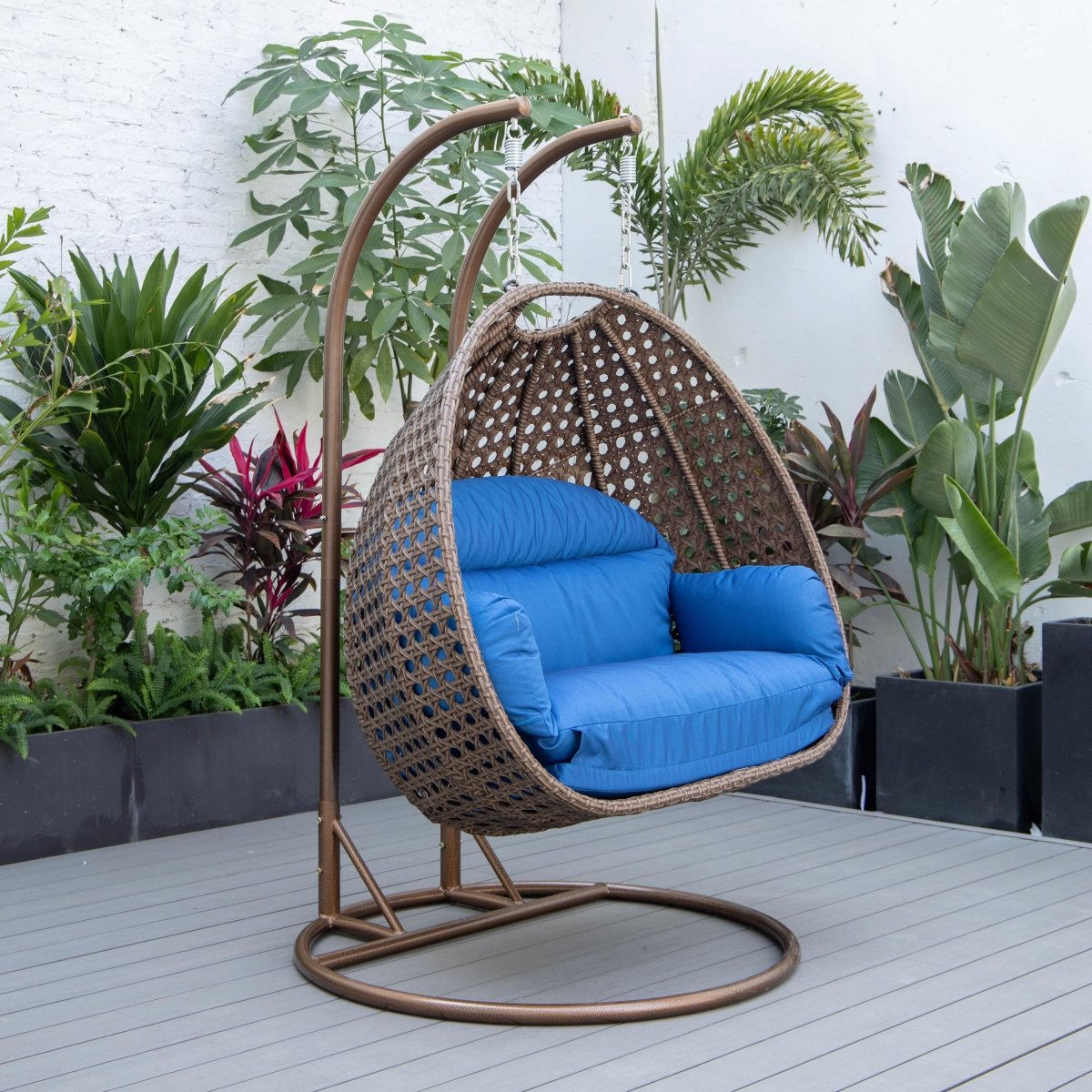 Mendoza 2 - Person Wicker Hanging Egg Swing Chair with Removable Cushions and Iron Base