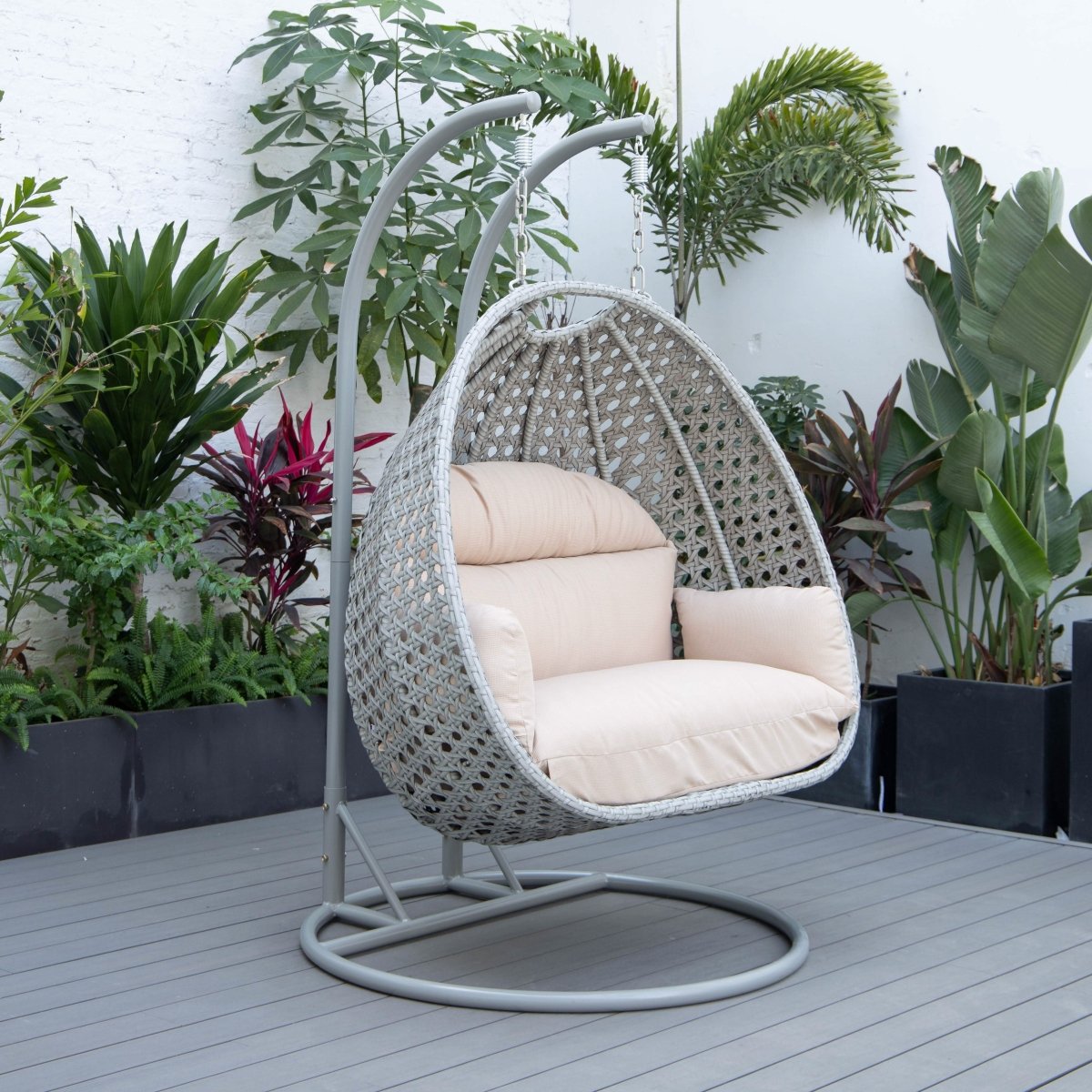 Mendoza 2 - Person Wicker Hanging Egg Swing Chair with Removable Cushions and Iron Base