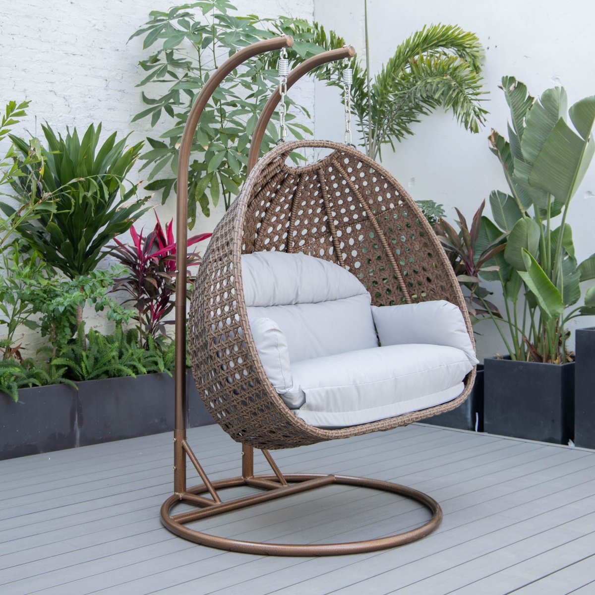 Mendoza 2 - Person Wicker Hanging Egg Swing Chair with Removable Cushions and Iron Base