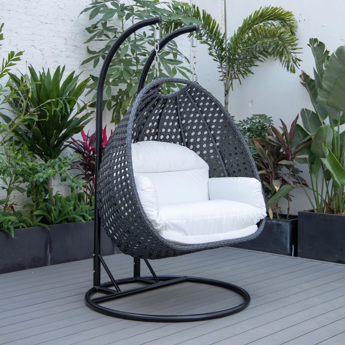 Mendoza 2 - Person Wicker Hanging Egg Swing Chair with Removable Cushions and Iron Base