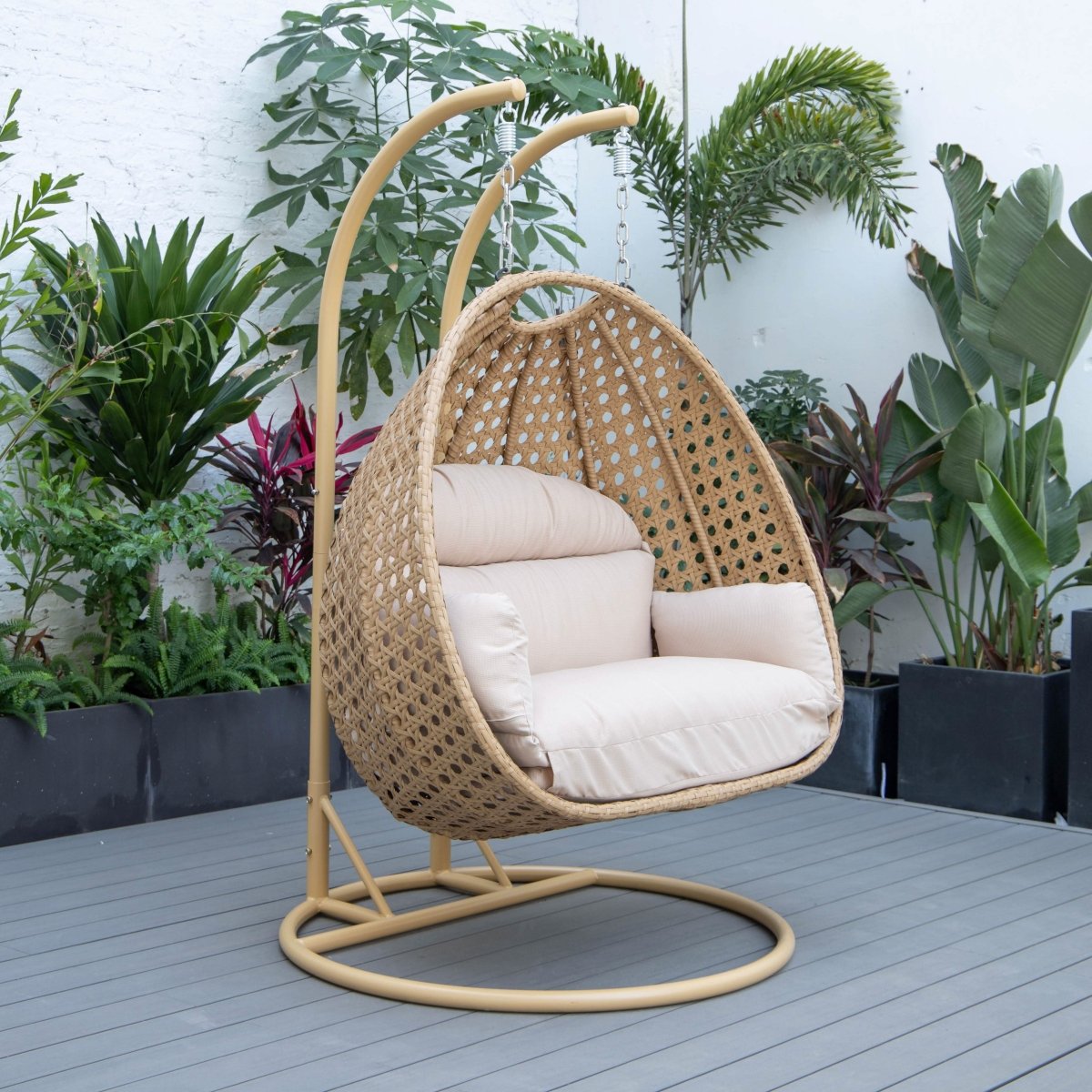 Mendoza 2 - Person Wicker Hanging Egg Swing Chair with Removable Cushions and Iron Base