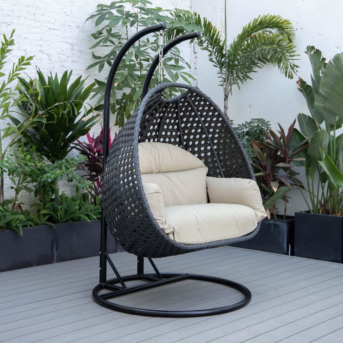Mendoza 2 - Person Wicker Hanging Egg Swing Chair with Removable Cushions and Iron Base