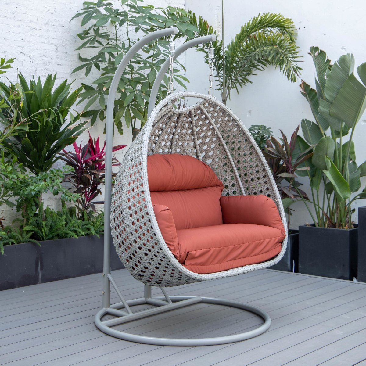 Mendoza 2 - Person Wicker Hanging Egg Swing Chair with Removable Cushions and Iron Base