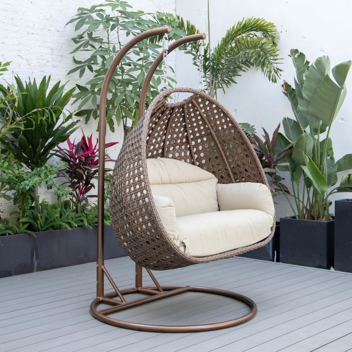 Mendoza 2 - Person Wicker Hanging Egg Swing Chair with Removable Cushions and Iron Base