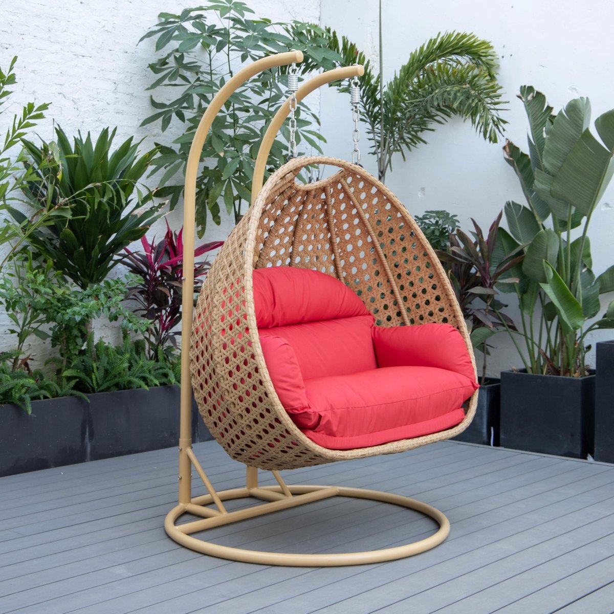 Mendoza 2 - Person Wicker Hanging Egg Swing Chair with Removable Cushions and Iron Base