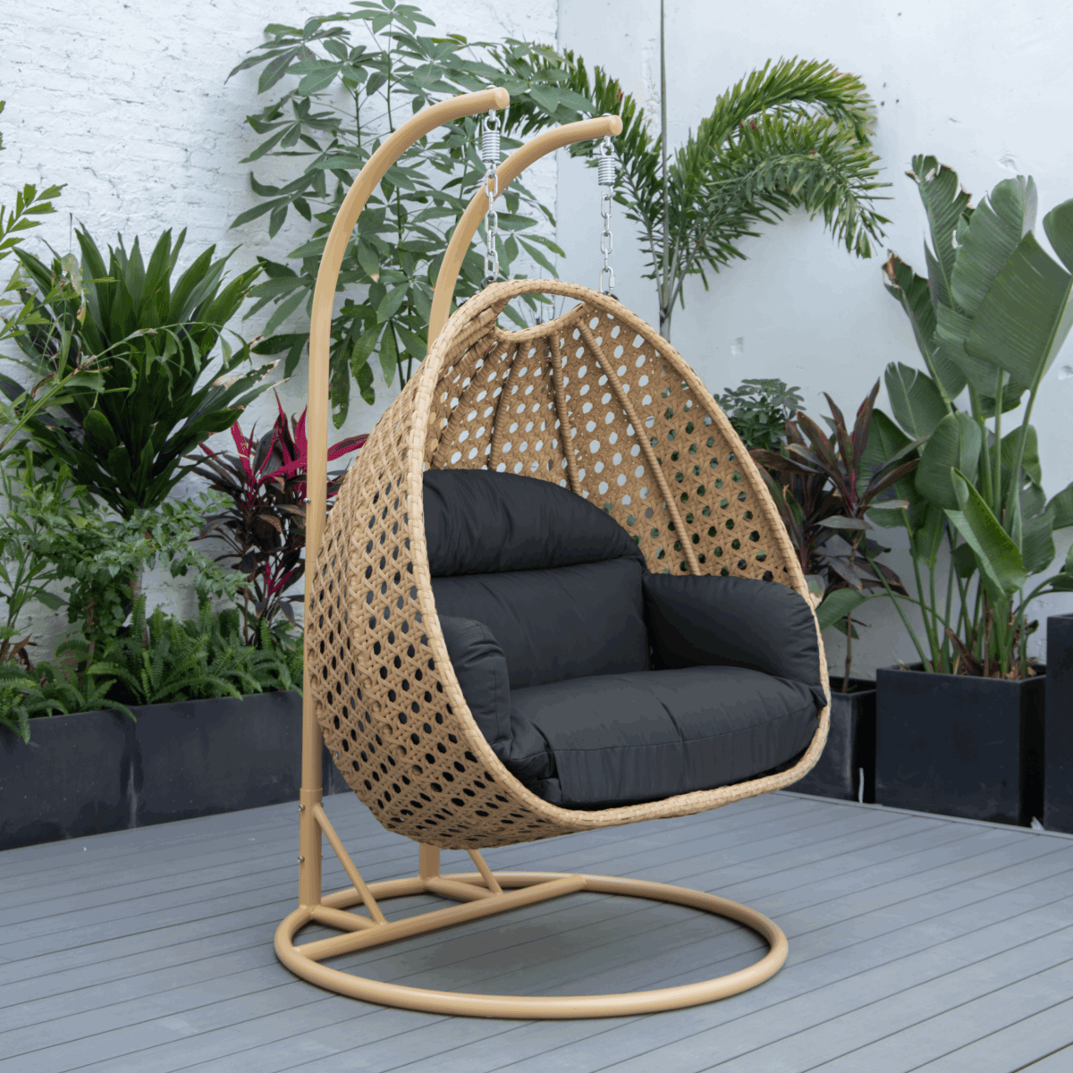Mendoza 2 - Person Wicker Hanging Egg Swing Chair with Removable Cushions and Iron Base