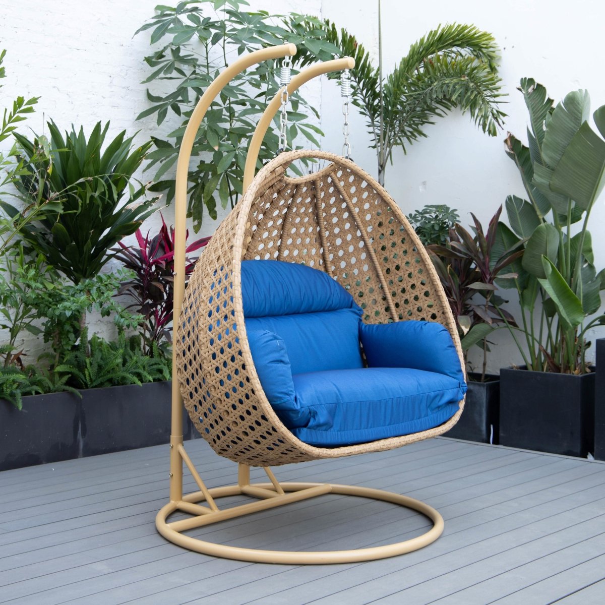 Mendoza 2 - Person Wicker Hanging Egg Swing Chair with Removable Cushions and Iron Base