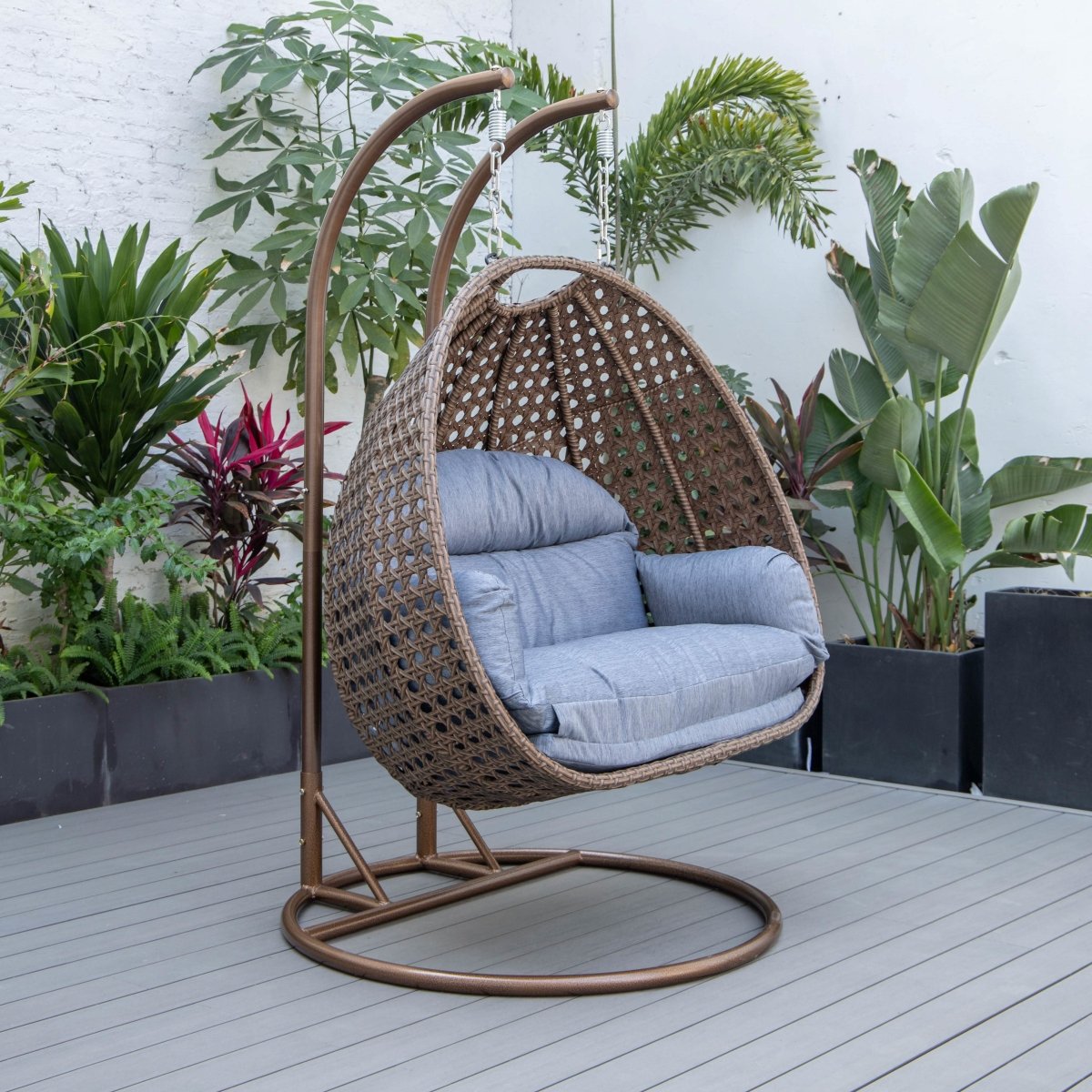 Mendoza 2 - Person Wicker Hanging Egg Swing Chair with Removable Cushions and Iron Base
