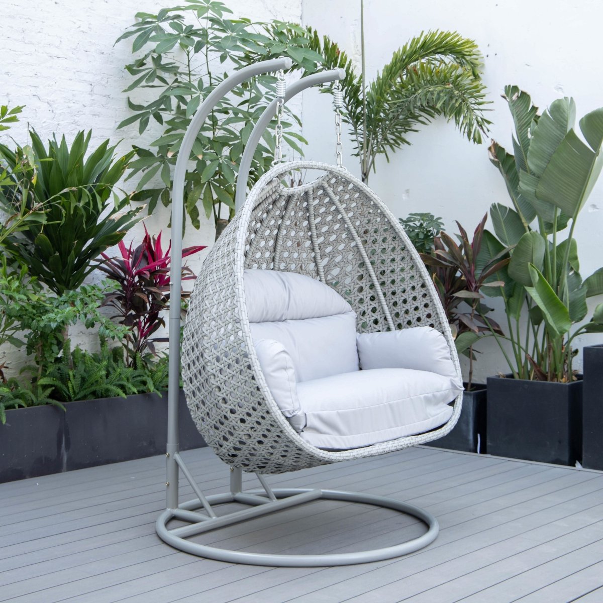 Mendoza 2 - Person Wicker Hanging Egg Swing Chair with Removable Cushions and Iron Base