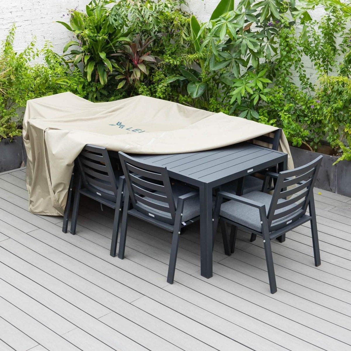 Mid-Century Modern Chelsea Rectangular Outdoor Furniture Rain Cover for 63" and 87" Patio Dining Set 63 Inch Dining Set Leisuremod