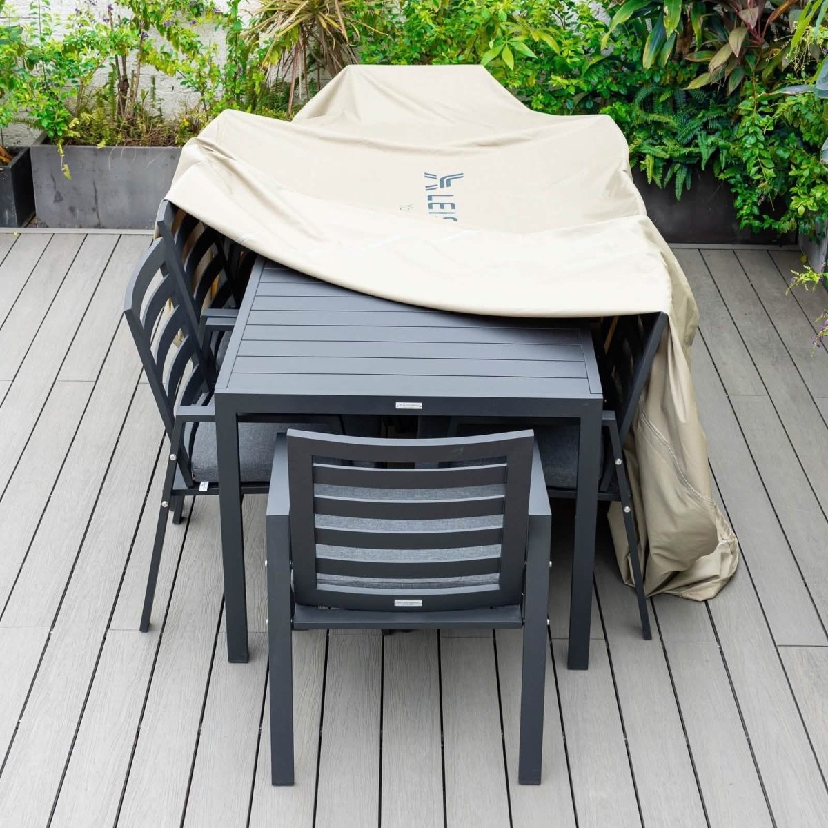 Mid-Century Modern Chelsea Rectangular Outdoor Furniture Rain Cover for 63" and 87" Patio Dining Set 63 Inch Dining Set Leisuremod