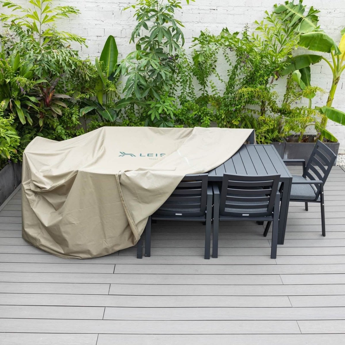 Mid-Century Modern Chelsea Rectangular Outdoor Furniture Rain Cover for 63" and 87" Patio Dining Set 63 Inch Dining Set Leisuremod