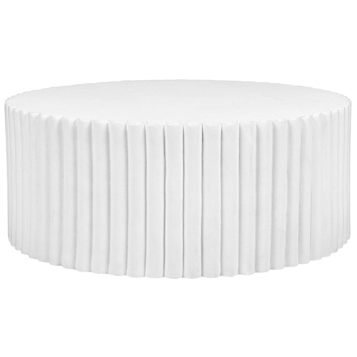 Milena 42" Round White Fiberstone Coffee Table with Fluted Base – Indoor/Outdoor