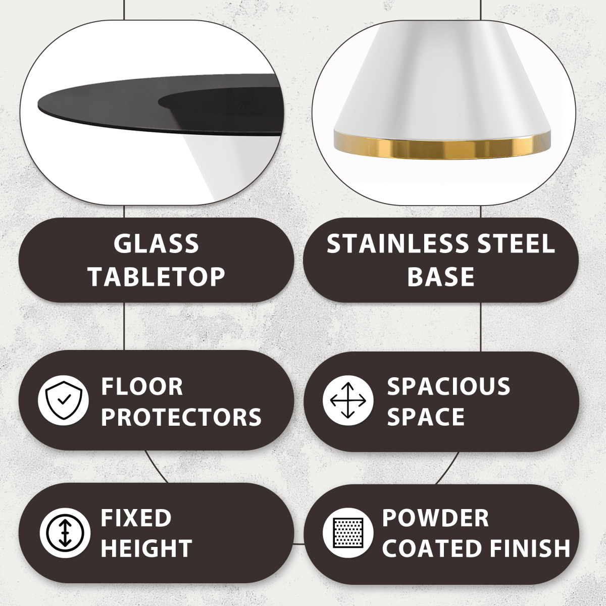 Modern Round Dining Table with a Glass/Stone Tabletop in Stainless Steel Seats 6 - 10 Qorvus Collection