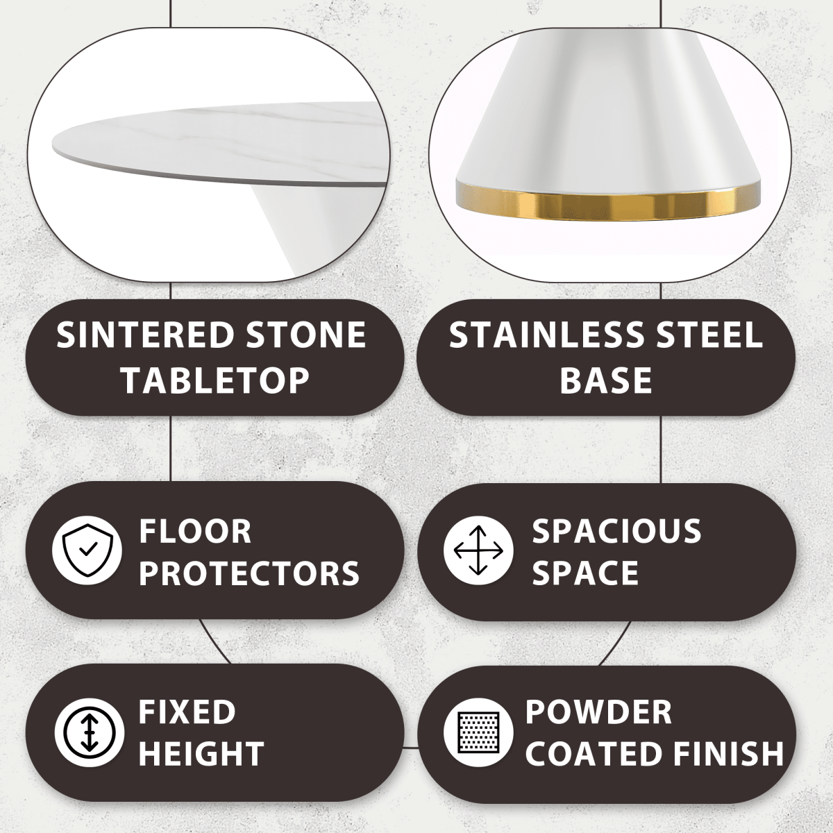 Modern Round Dining Table with a Glass/Stone Tabletop in Stainless Steel Seats 6 - 10 Qorvus Collection