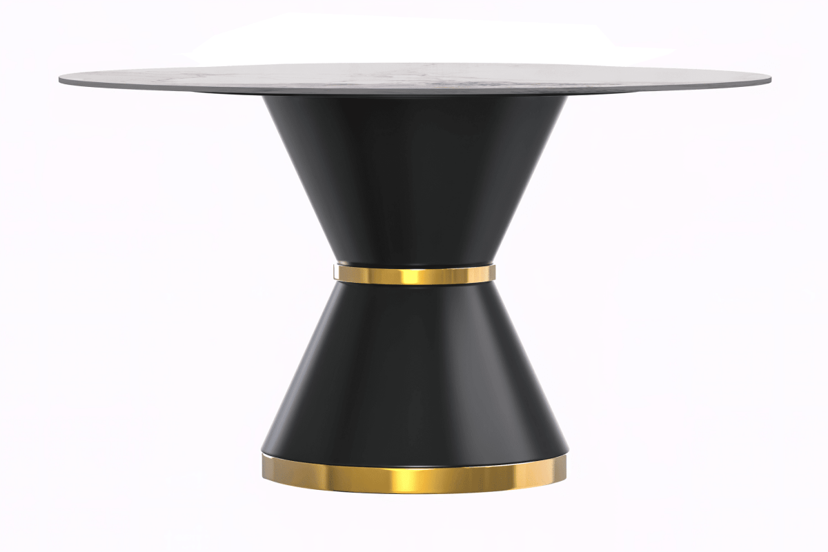 Modern Round Dining Table with a Glass/Stone Tabletop in Stainless Steel Seats 6 - 10 Qorvus Collection