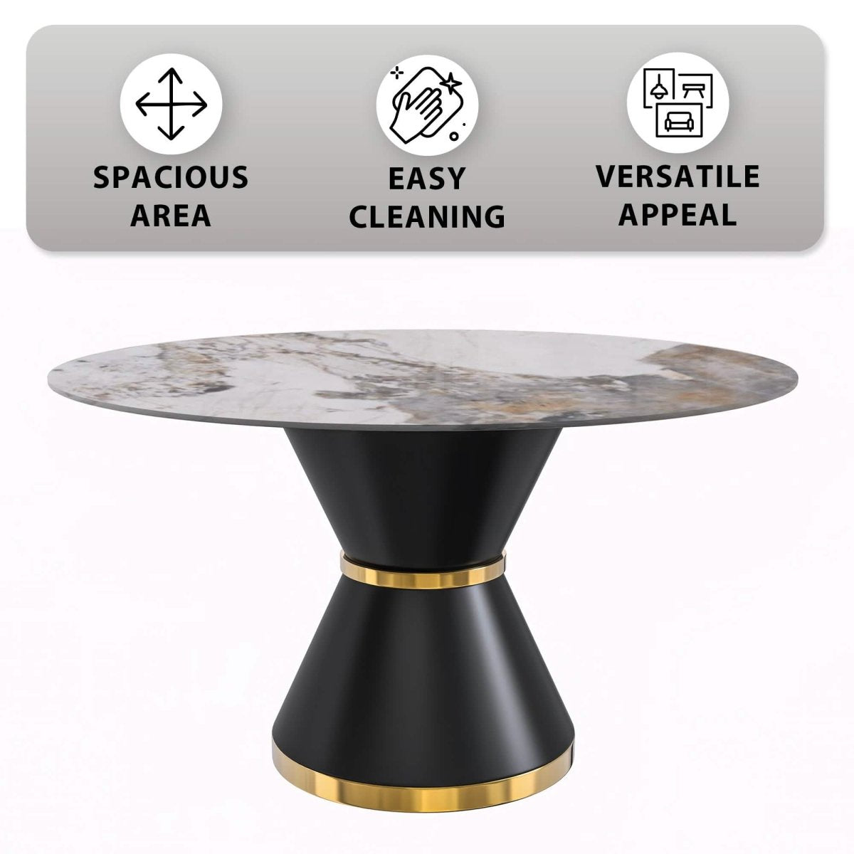 Modern Round Dining Table with a Glass/Stone Tabletop in Stainless Steel Seats 6 - 10 Qorvus Collection