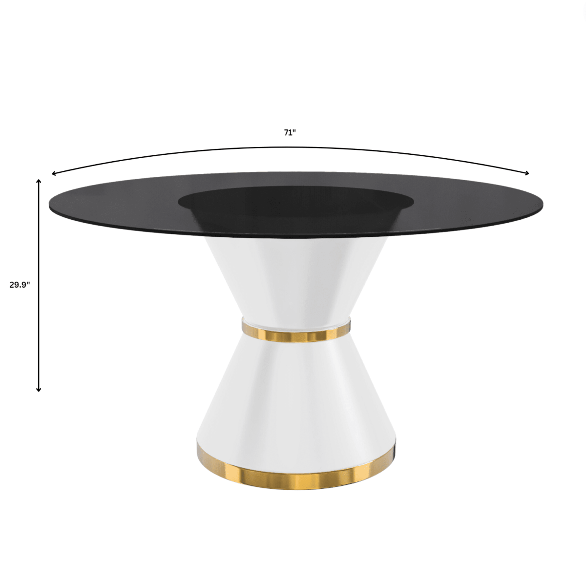 Modern Round Dining Table with a Glass/Stone Tabletop in Stainless Steel Seats 6 - 10 Qorvus Collection