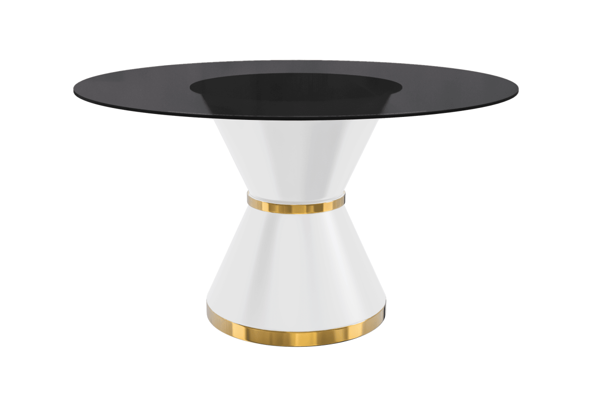 Modern Round Dining Table with a Glass/Stone Tabletop in Stainless Steel Seats 6 - 10 Qorvus Collection