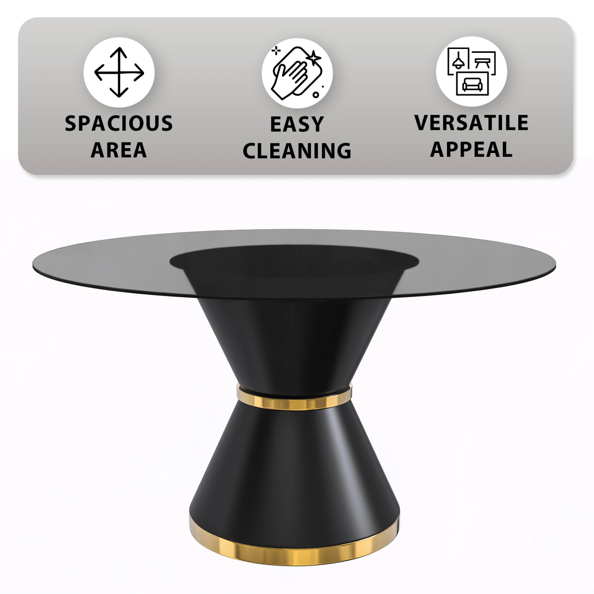 Modern Round Dining Table with a Glass/Stone Tabletop in Stainless Steel Seats 6 - 10 Qorvus Collection