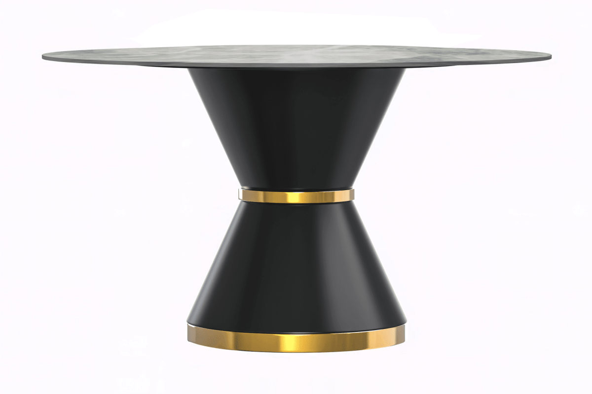 Modern Round Dining Table with a Glass/Stone Tabletop in Stainless Steel Seats 6 - 10 Qorvus Collection
