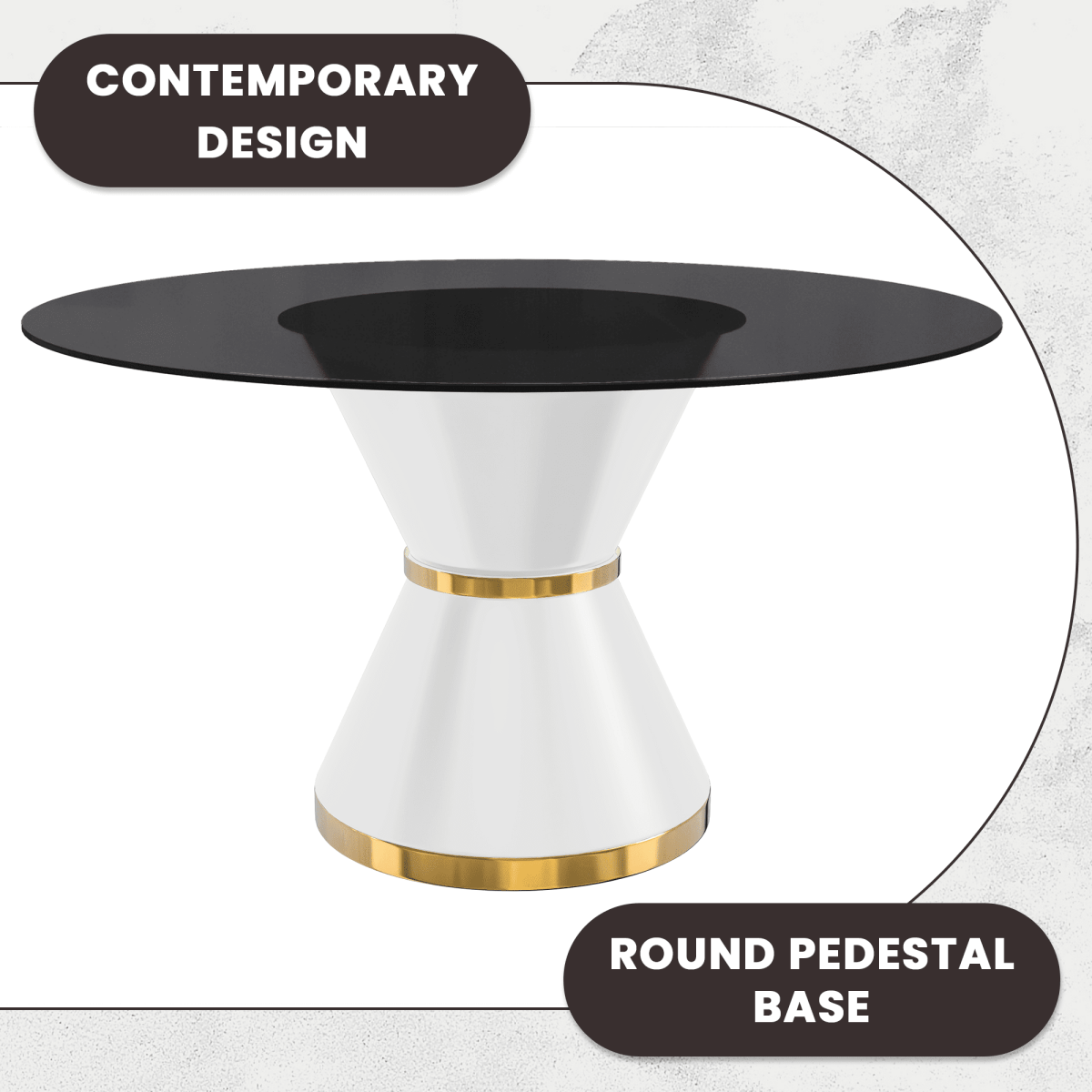 Modern Round Dining Table with a Glass/Stone Tabletop in Stainless Steel Seats 6 - 10 Qorvus Collection