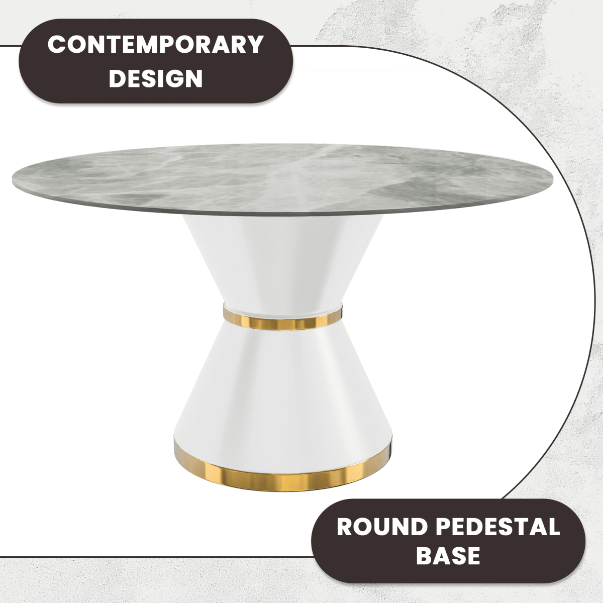 Modern Round Dining Table with a Glass/Stone Tabletop in Stainless Steel Seats 6 - 10 Qorvus Collection
