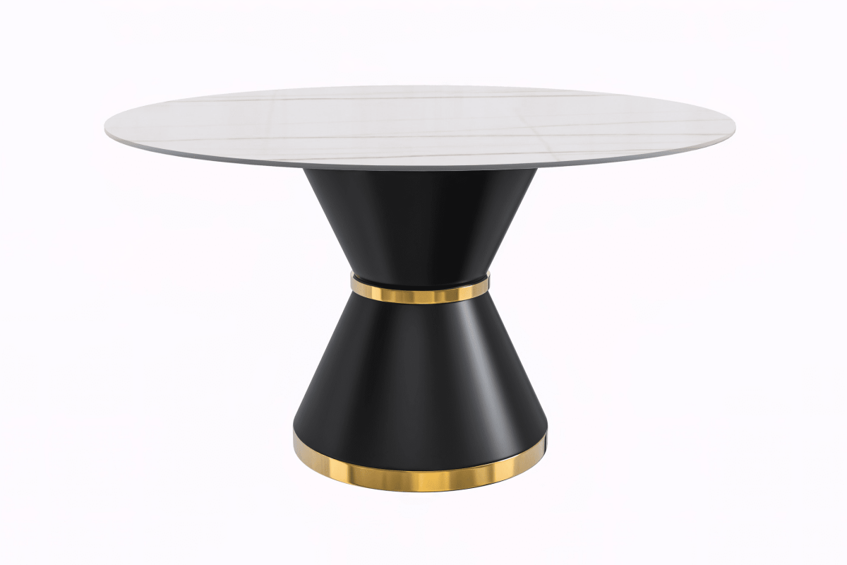 Modern Round Dining Table with a Glass/Stone Tabletop in Stainless Steel Seats 6 - 10 Qorvus Collection