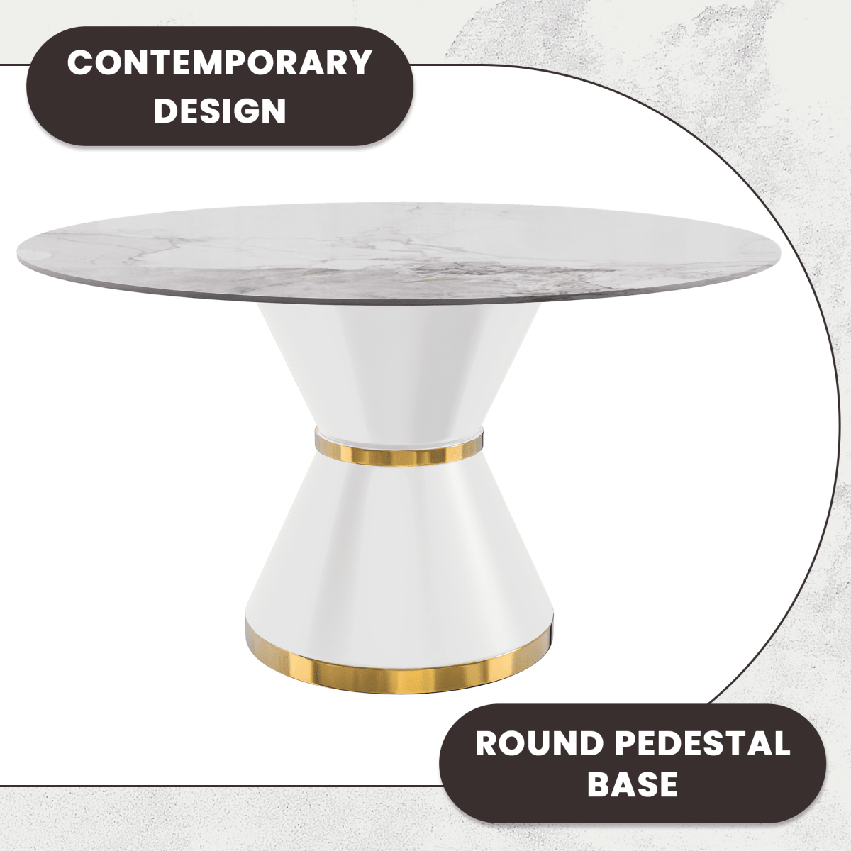 Modern Round Dining Table with a Glass/Stone Tabletop in Stainless Steel Seats 6 - 10 Qorvus Collection