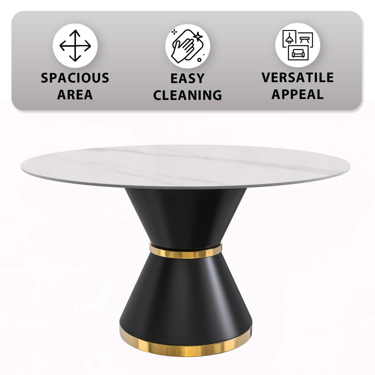 Modern Round Dining Table with a Glass/Stone Tabletop in Stainless Steel Seats 6 - 10 Qorvus Collection