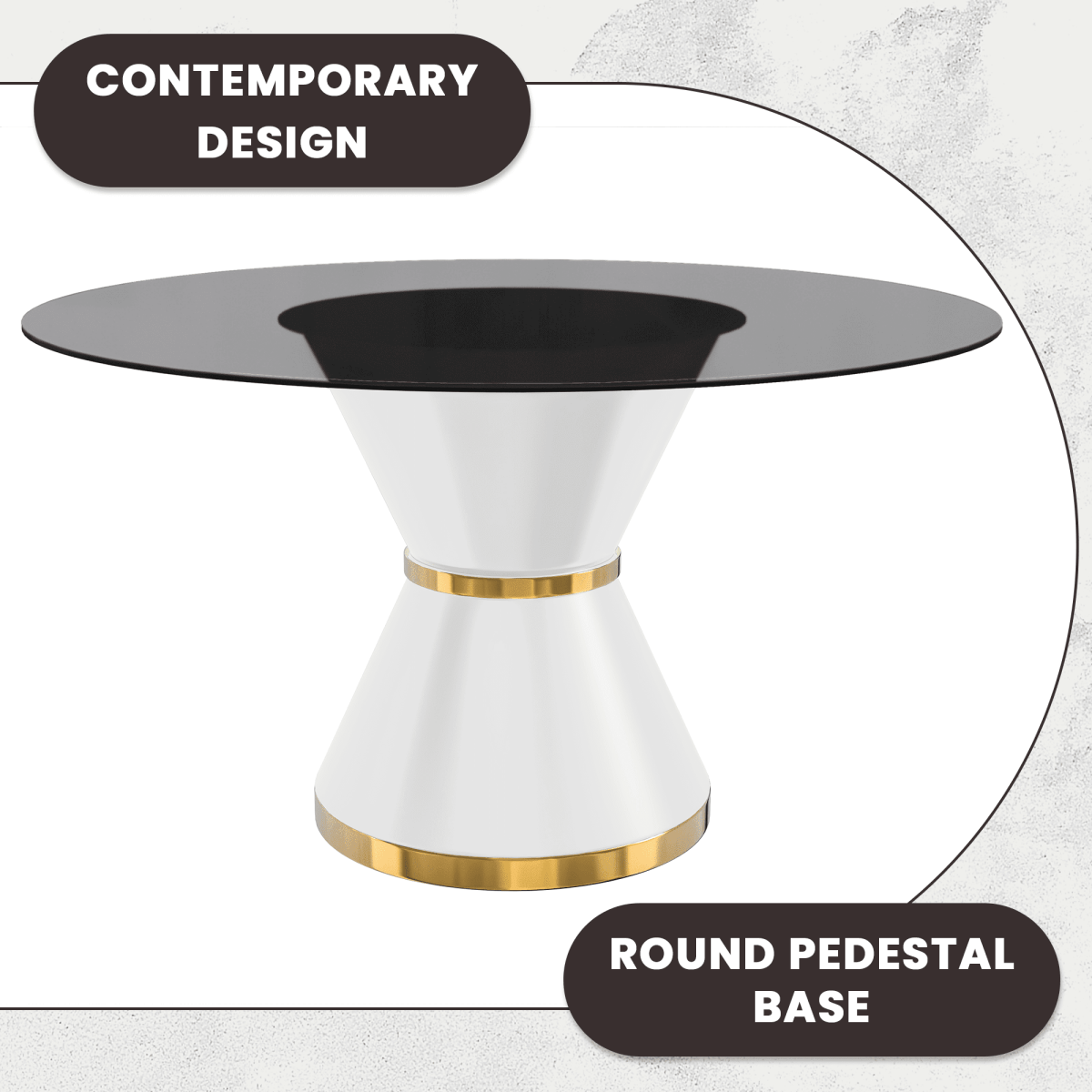 Modern Round Dining Table with a Glass/Stone Tabletop in Stainless Steel Seats 6 - 10 Qorvus Collection