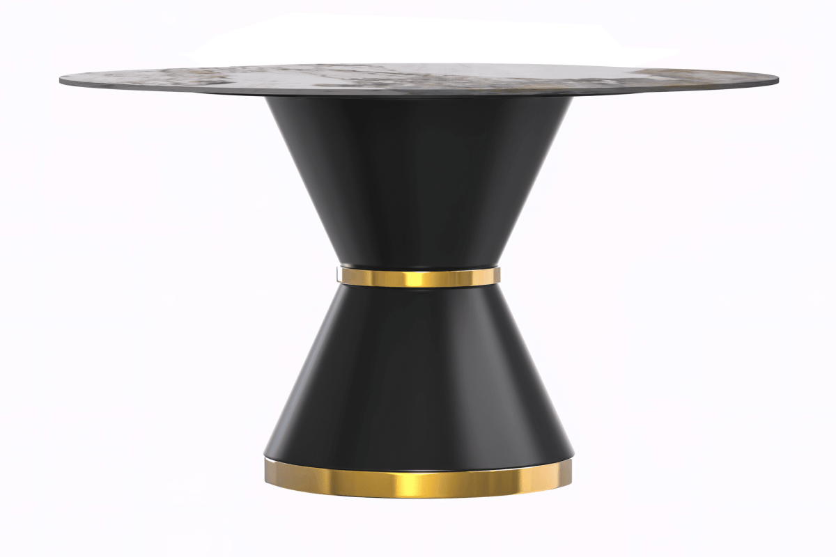 Modern Round Dining Table with a Glass/Stone Tabletop in Stainless Steel Seats 6 - 10 Qorvus Collection