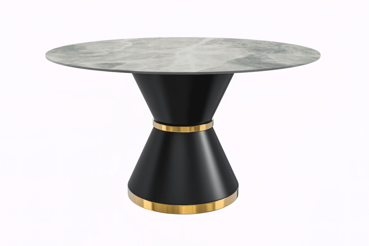 Modern Round Dining Table with a Glass/Stone Tabletop in Stainless Steel Seats 6 - 10 Qorvus Collection