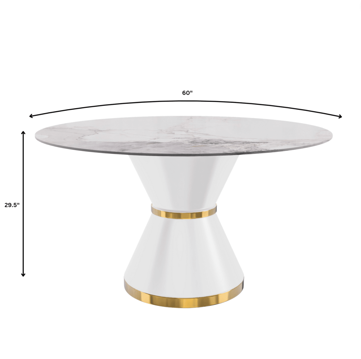 Modern Round Dining Table with a Glass/Stone Tabletop in Stainless Steel Seats 6 - 10 Qorvus Collection