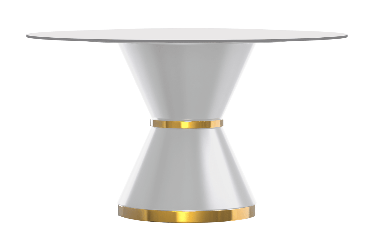 Modern Round Dining Table with a Glass/Stone Tabletop in Stainless Steel Seats 6 - 10 Qorvus Collection
