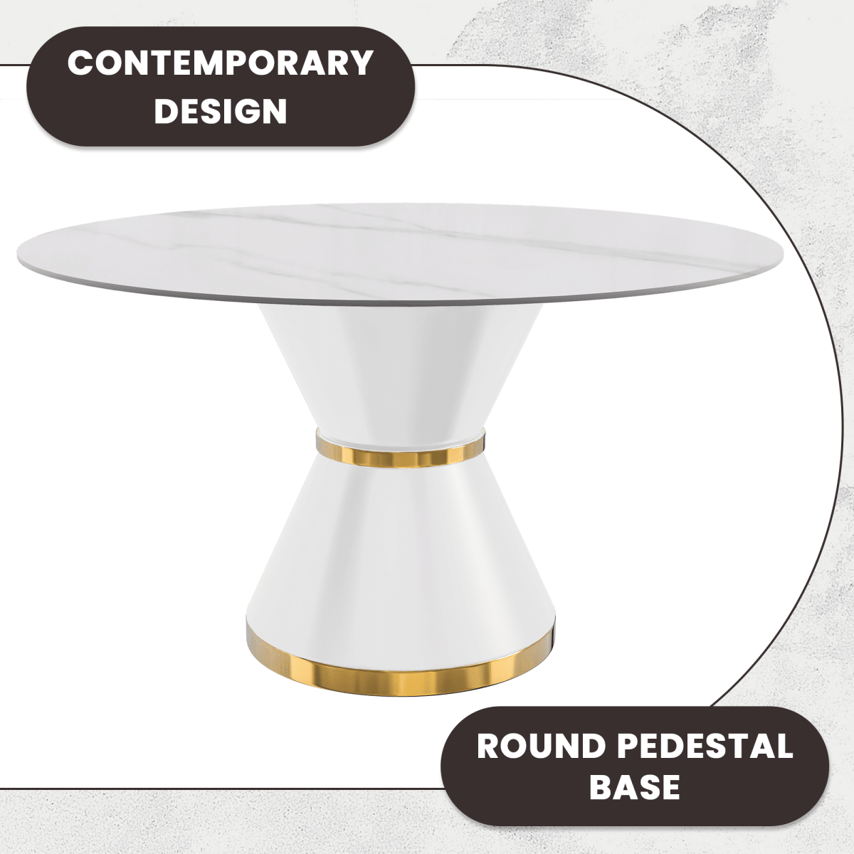 Modern Round Dining Table with a Glass/Stone Tabletop in Stainless Steel Seats 6 - 10 Qorvus Collection