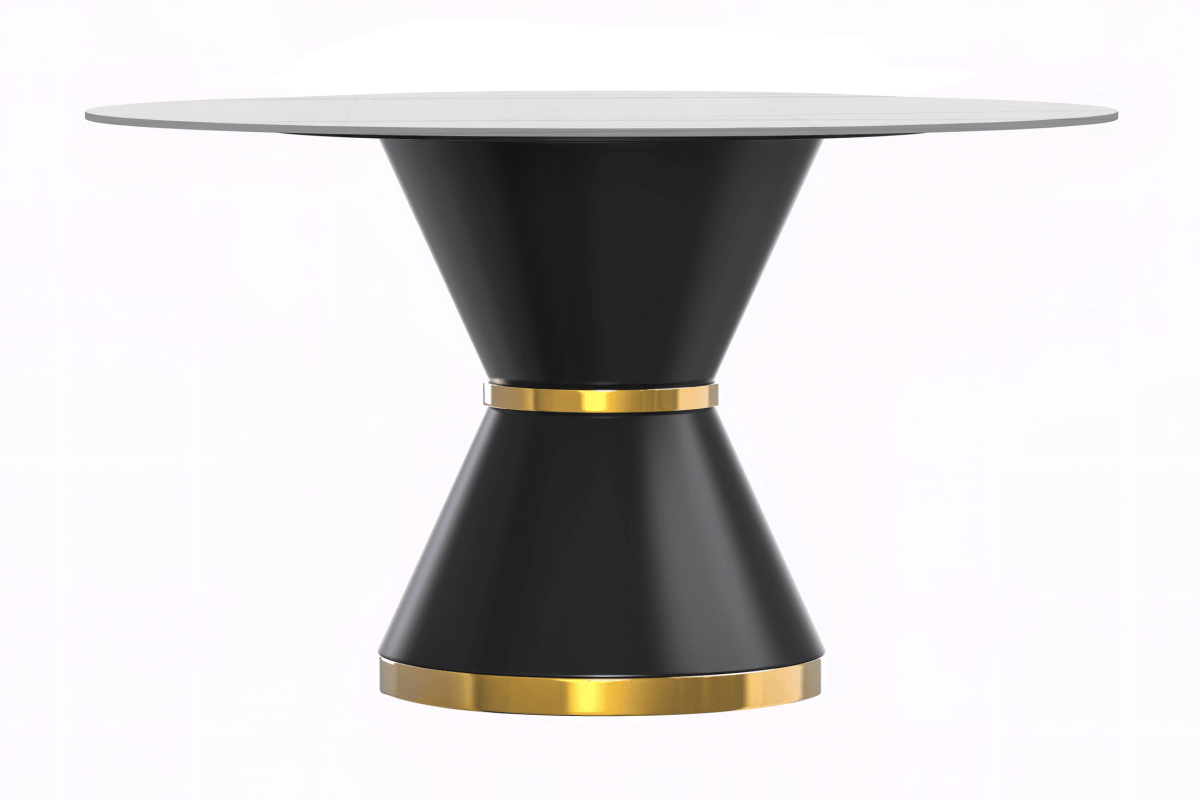Modern Round Dining Table with a Glass/Stone Tabletop in Stainless Steel Seats 6 - 10 Qorvus Collection