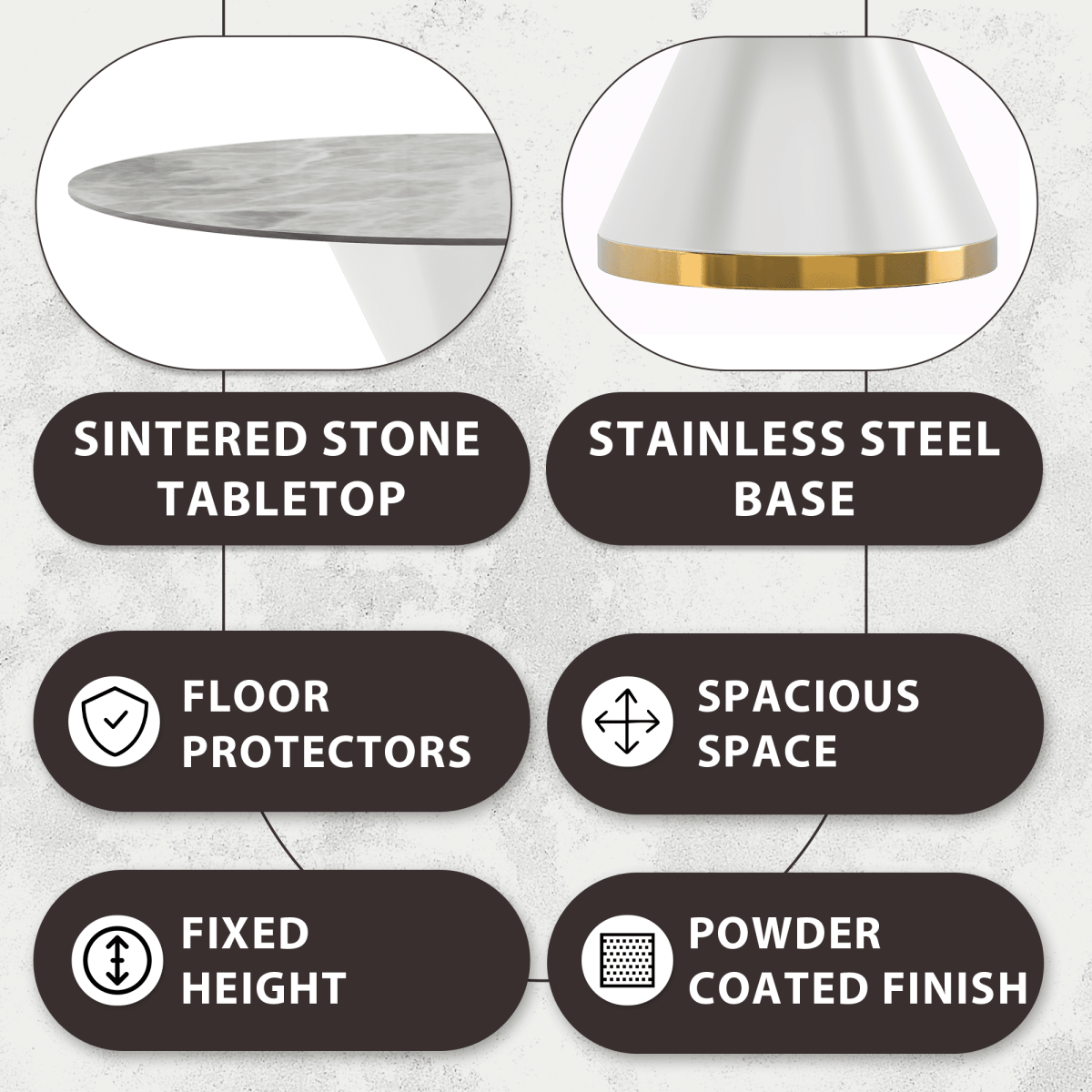 Modern Round Dining Table with a Glass/Stone Tabletop in Stainless Steel Seats 6 - 10 Qorvus Collection