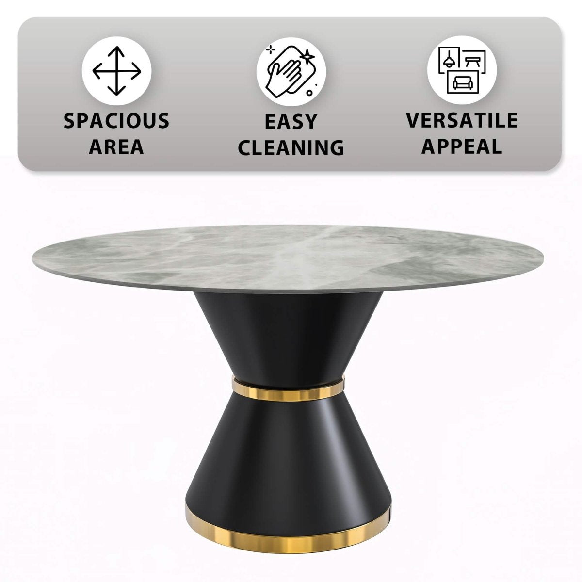 Modern Round Dining Table with a Glass/Stone Tabletop in Stainless Steel Seats 6 - 10 Qorvus Collection