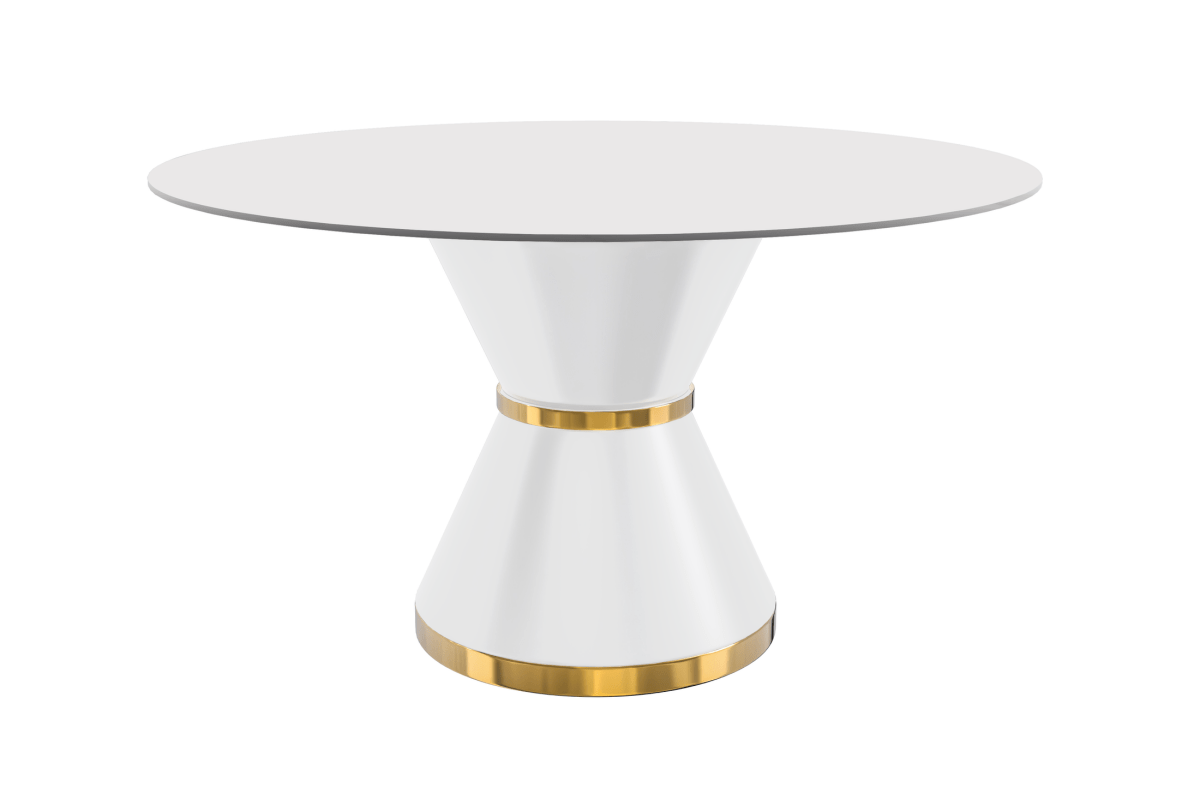 Modern Round Dining Table with a Glass/Stone Tabletop in Stainless Steel Seats 6 - 10 Qorvus Collection