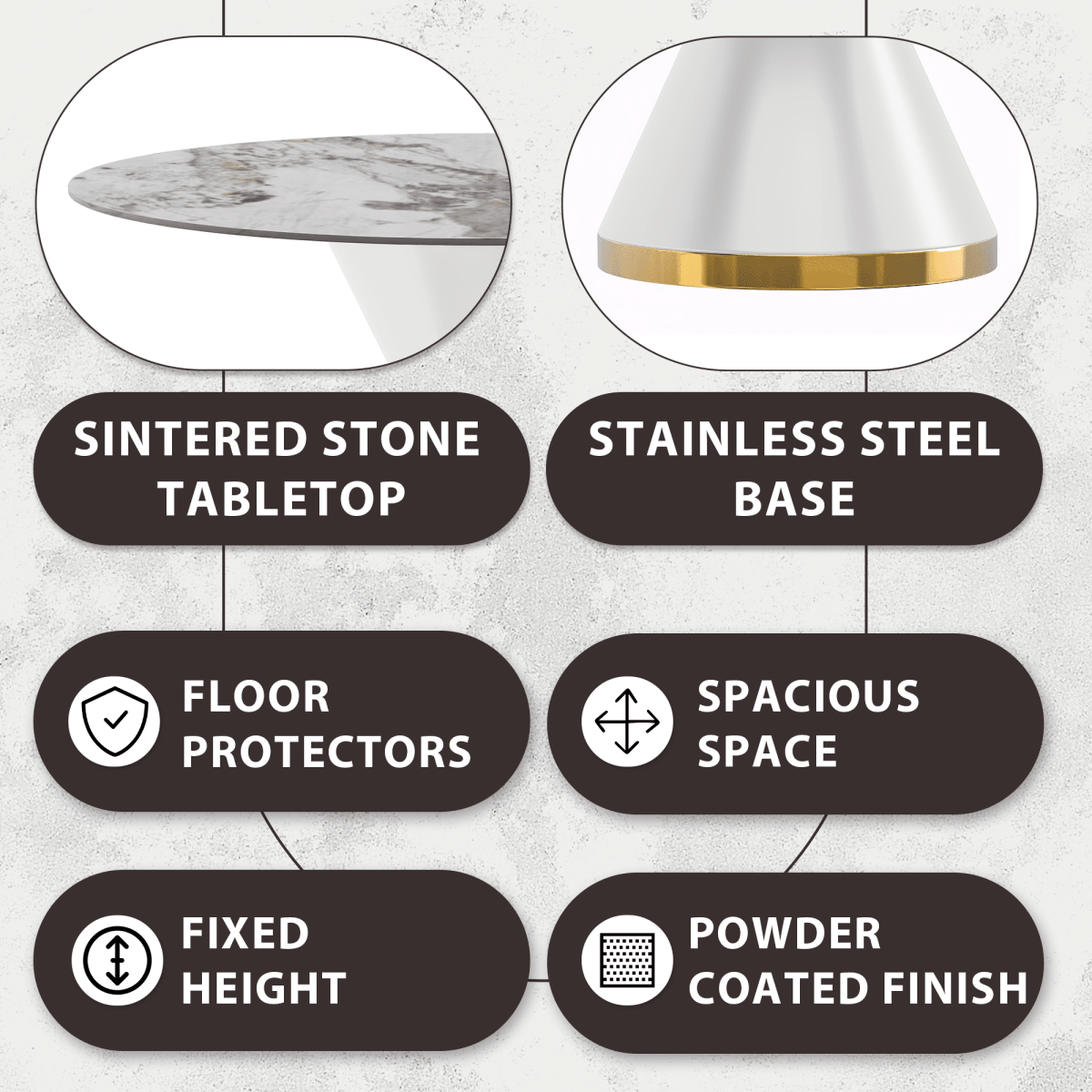 Modern Round Dining Table with a Glass/Stone Tabletop in Stainless Steel Seats 6 - 10 Qorvus Collection