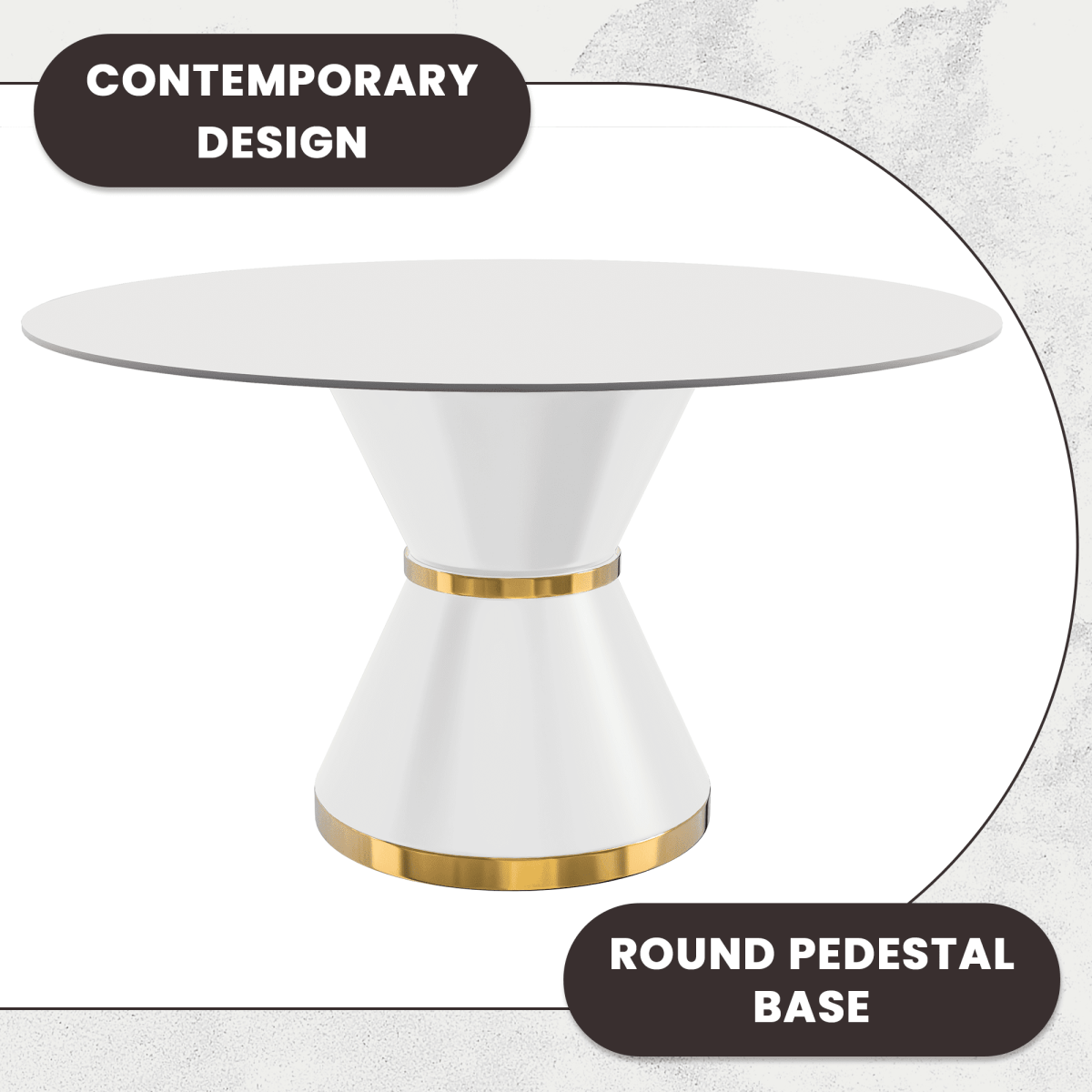 Modern Round Dining Table with a Glass/Stone Tabletop in Stainless Steel Seats 6 - 10 Qorvus Collection