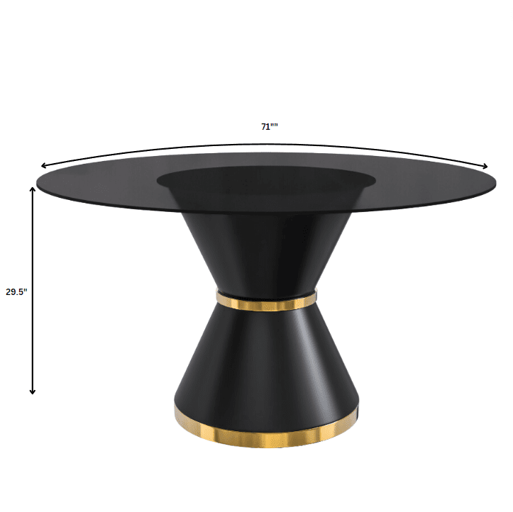 Modern Round Dining Table with a Glass/Stone Tabletop in Stainless Steel Seats 6 - 10 Qorvus Collection